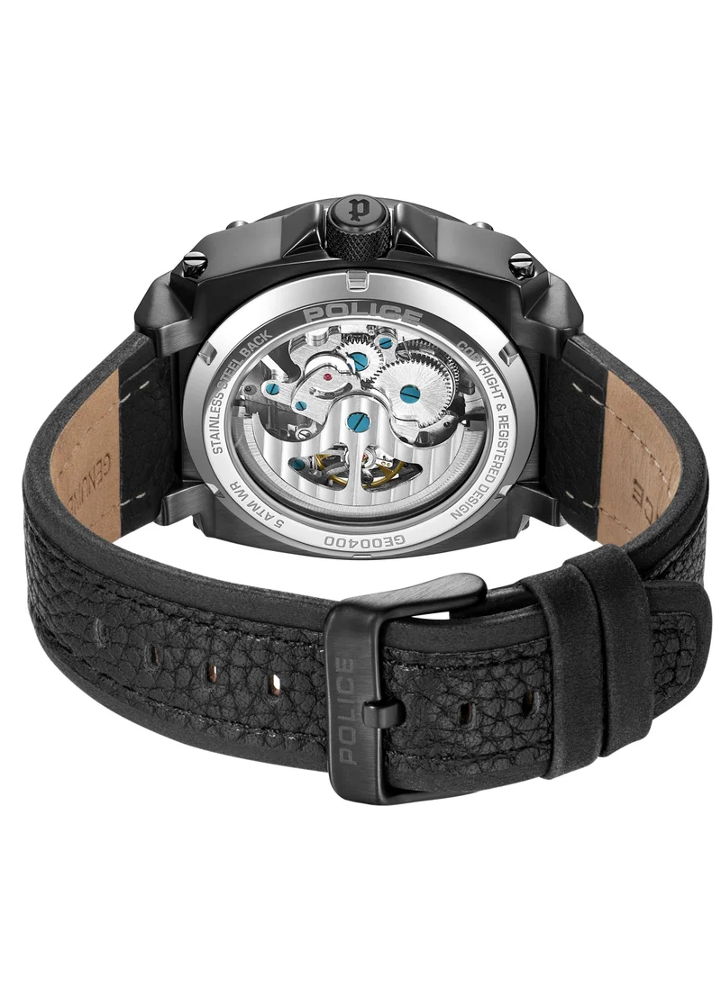 POLICE Police Norwood Black Genuine Leather Strap Round Stainless Steel Case Gents Watch - 45 x 51.5mm
