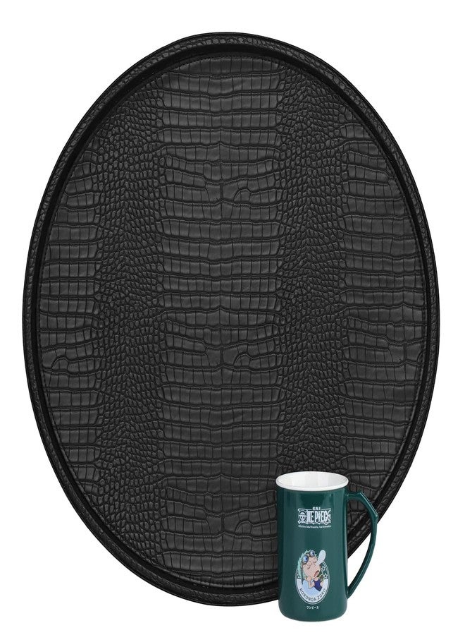 HofferRuffer Extra Large Round Serving Tray 20'', Elegant Oversized Faux Leather Circle Ottoman Table Tray, Serve Tea Coffee Breakfast in Bedroom Living Room Kitchen (Classic Black) - Image 1