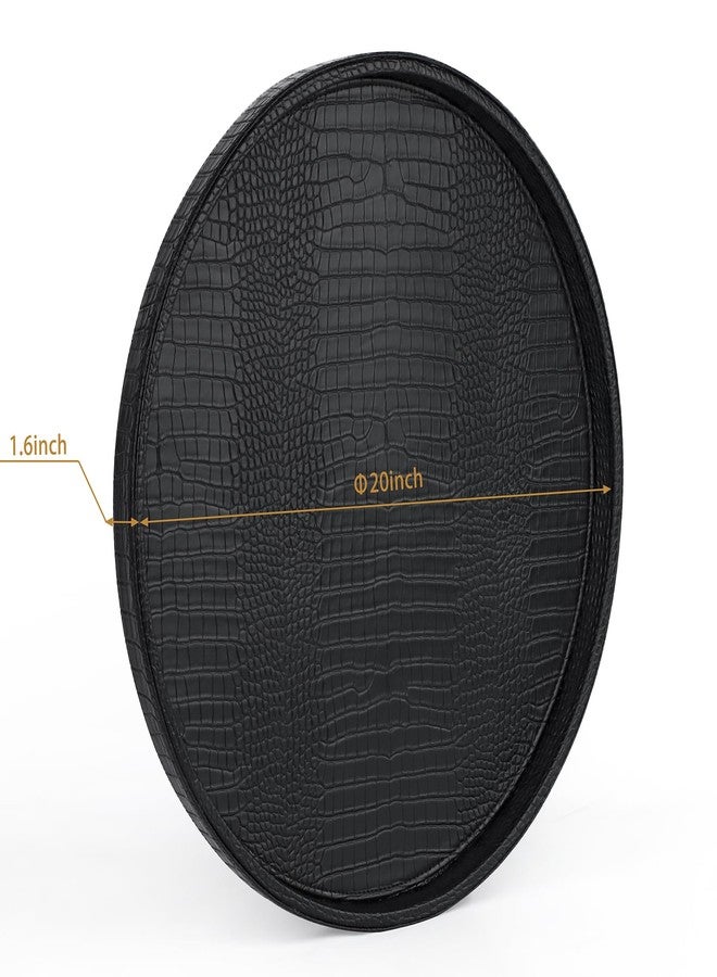 HofferRuffer Extra Large Round Serving Tray 20'', Elegant Oversized Faux Leather Circle Ottoman Table Tray, Serve Tea Coffee Breakfast in Bedroom Living Room Kitchen (Classic Black) - Image 2