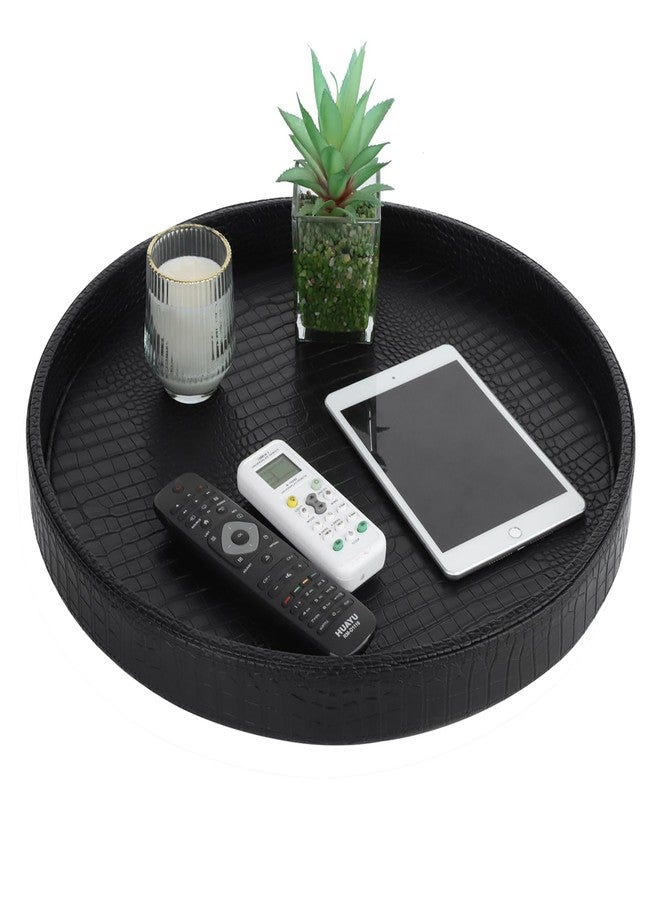 HofferRuffer Extra Large Round Serving Tray 20'', Elegant Oversized Faux Leather Circle Ottoman Table Tray, Serve Tea Coffee Breakfast in Bedroom Living Room Kitchen (Classic Black) - Image 3