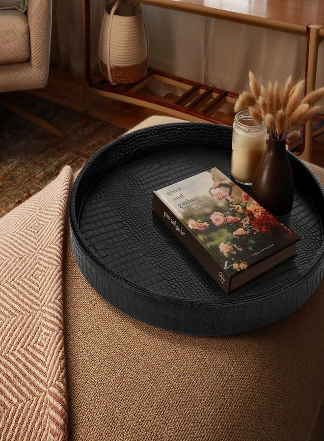 HofferRuffer Extra Large Round Serving Tray 20'', Elegant Oversized Faux Leather Circle Ottoman Table Tray, Serve Tea Coffee Breakfast in Bedroom Living Room Kitchen (Classic Black) - Image 5