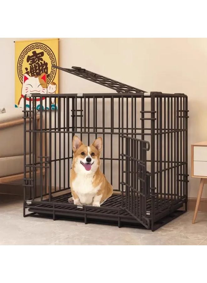 قفص كلب أسود قابل للطي مع مرحاض داخلي للمنزل للكلاب الصغيرة والمتوسطة قفص تدريب محمول - Image 2