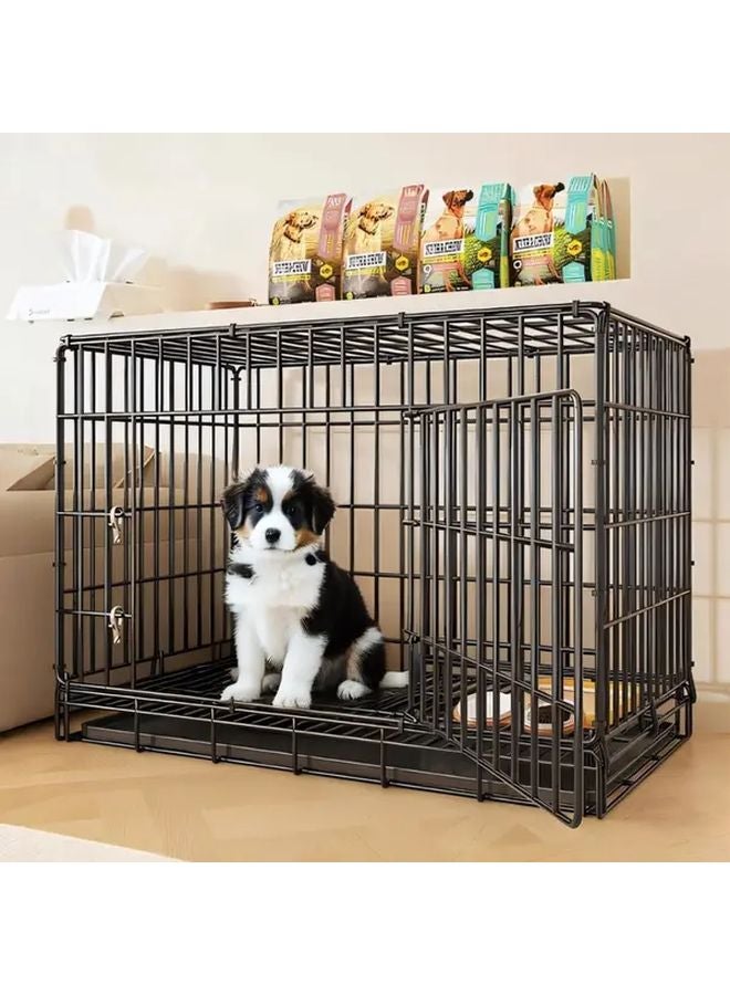 قفص كلب أسود قابل للطي مع مرحاض داخلي للمنزل للكلاب الصغيرة والمتوسطة قفص تدريب محمول - Image 4