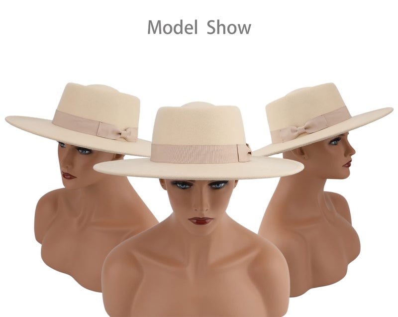 Pro Celia Big Wide Brim Women Fedora Hat (Oval-Rice) - Image 4