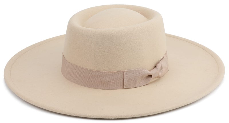 Pro Celia Big Wide Brim Women Fedora Hat (Oval-Rice) - Image 1