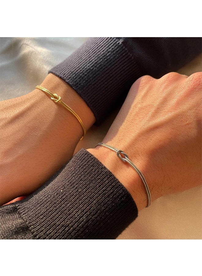 2-Piece Thin Bracelets for Women, Matching Bracelets for Couples, Gold Forever Infinity Bracelets, Adjustable Friendship Bracelet Jewelry Gifts (Sliver+Gold) - Image 1