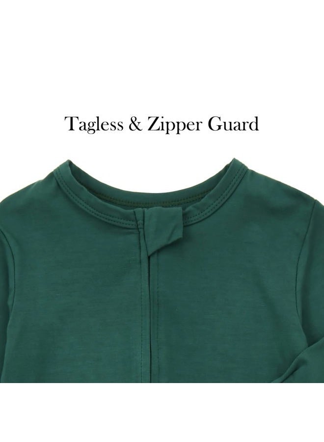 Aablexema Baby Footie Pajamas Zipper - Rayon from Bamboo Infant Footed Pjs with Mittens Sleepwear Jammies, Green, New Born - Image 3