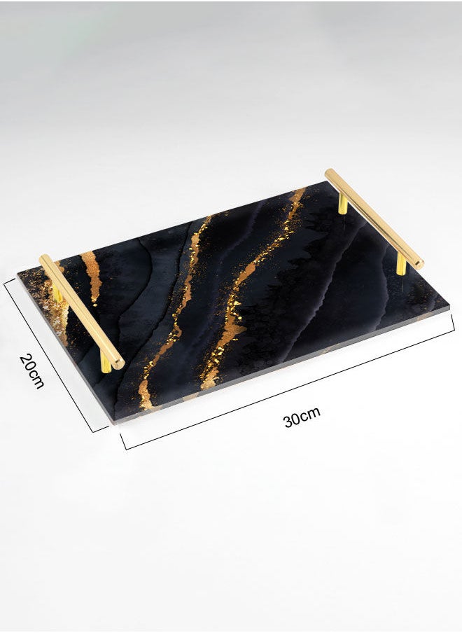 LOWHA Decorative Acrylic Serving Tray with Gold Color Metal Handles Background Art 20x30cm  - Image 2