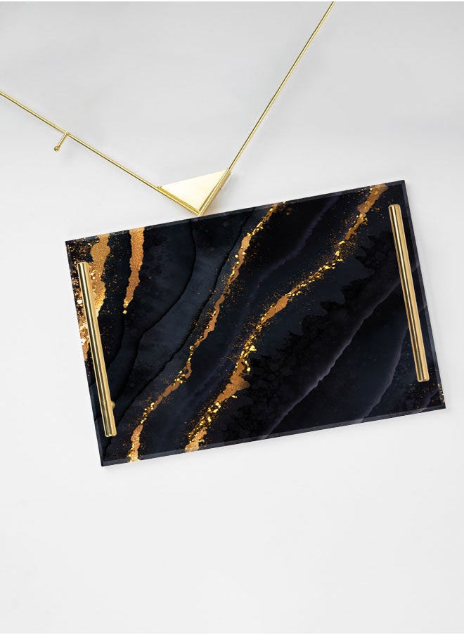 LOWHA Decorative Acrylic Serving Tray with Gold Color Metal Handles Background Art 20x30cm  - Image 3