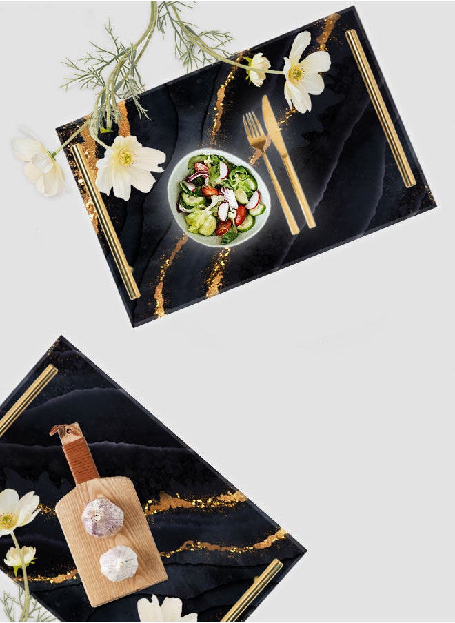 LOWHA Decorative Acrylic Serving Tray with Gold Color Metal Handles Background Art 20x30cm  - Image 4