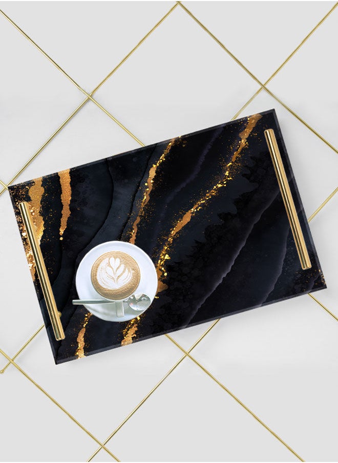 LOWHA Decorative Acrylic Serving Tray with Gold Color Metal Handles Background Art 20x30cm  - Image 5