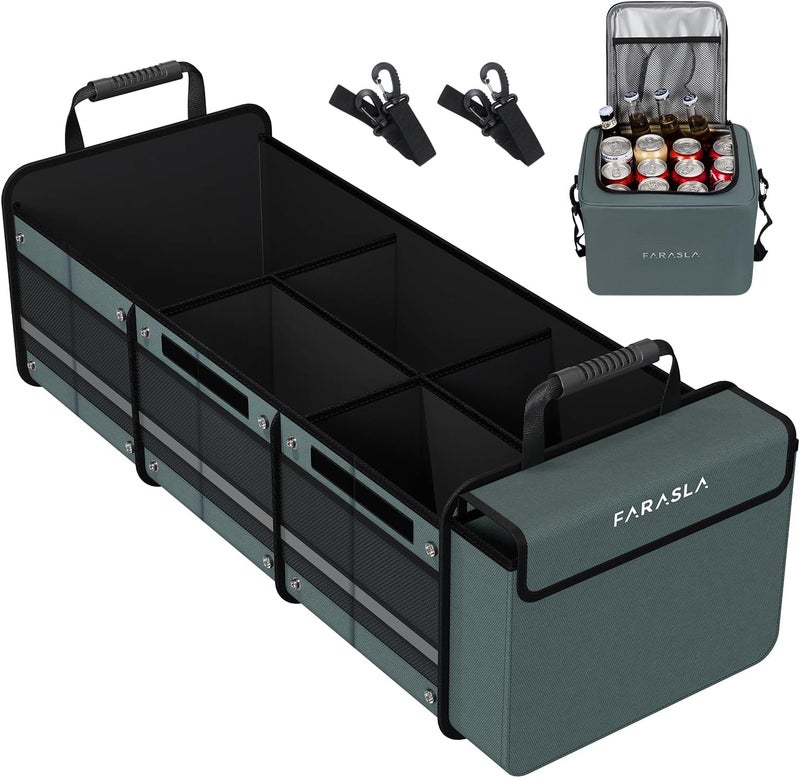 Farasla Waterproof Trunk Organizer with Insulated Leakproof Cooler Bag, Foldable Cover, Adjustable Securing Straps (4-in-1 w/Cooler, Gray) - Image 1