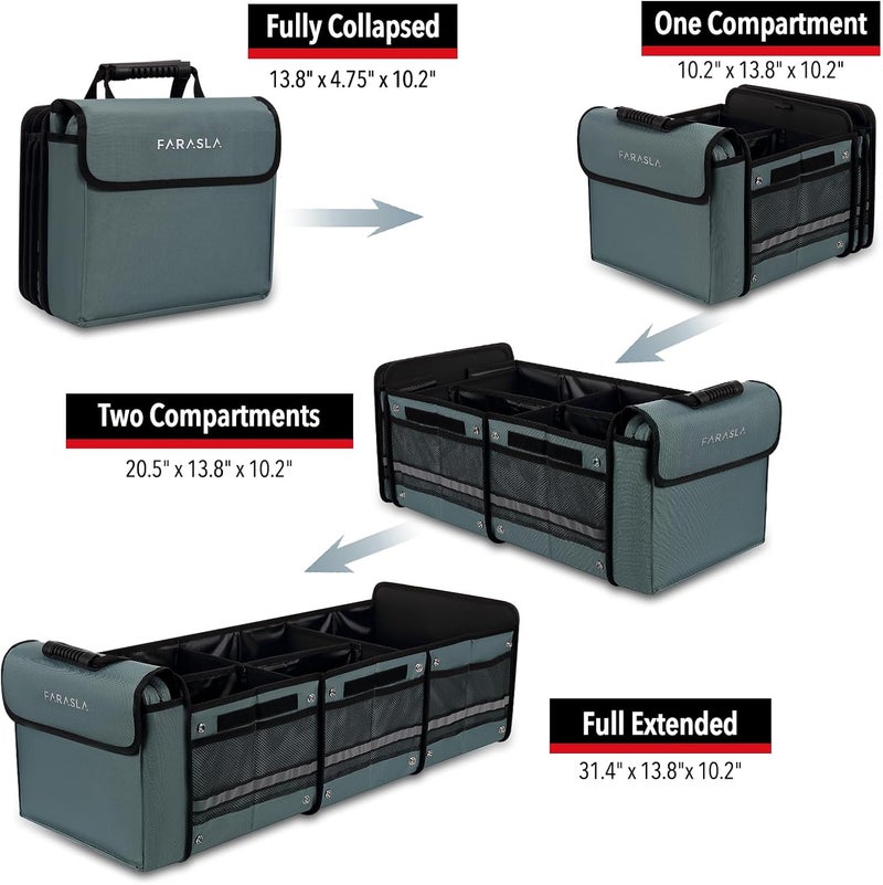 Farasla Waterproof Trunk Organizer with Insulated Leakproof Cooler Bag, Foldable Cover, Adjustable Securing Straps (4-in-1 w/Cooler, Gray) - Image 2