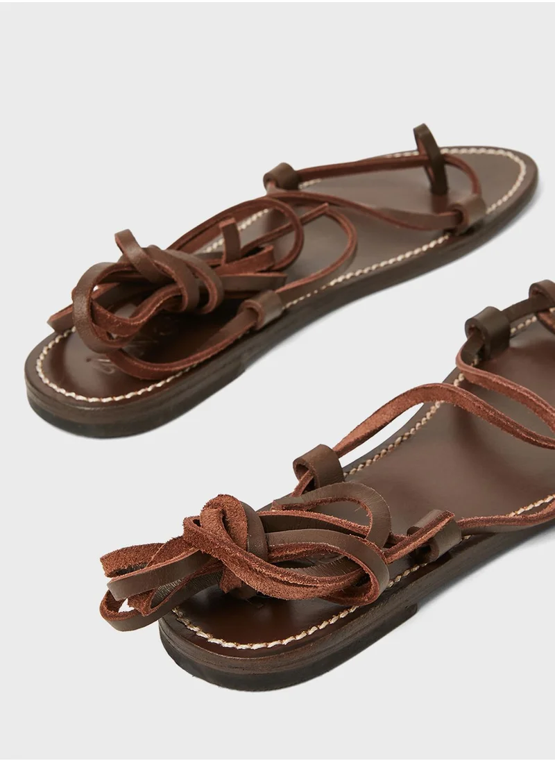 MANGO Leather Strappy Sandals