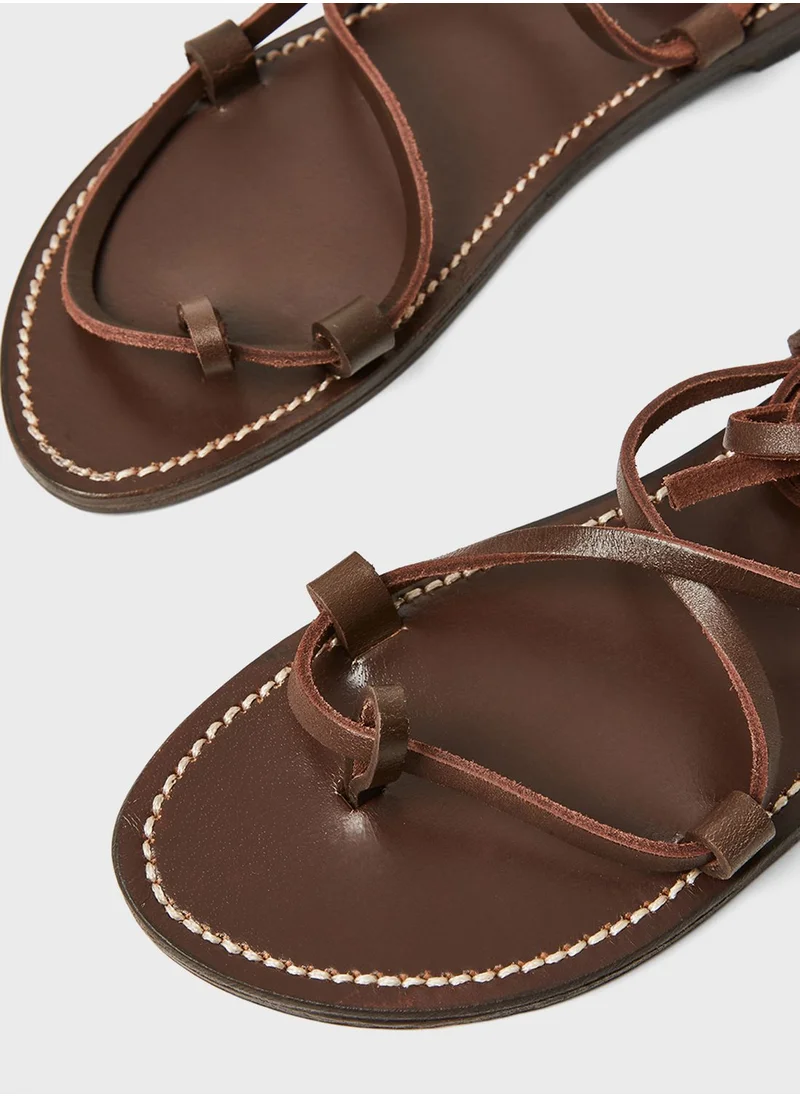 MANGO Leather Strappy Sandals
