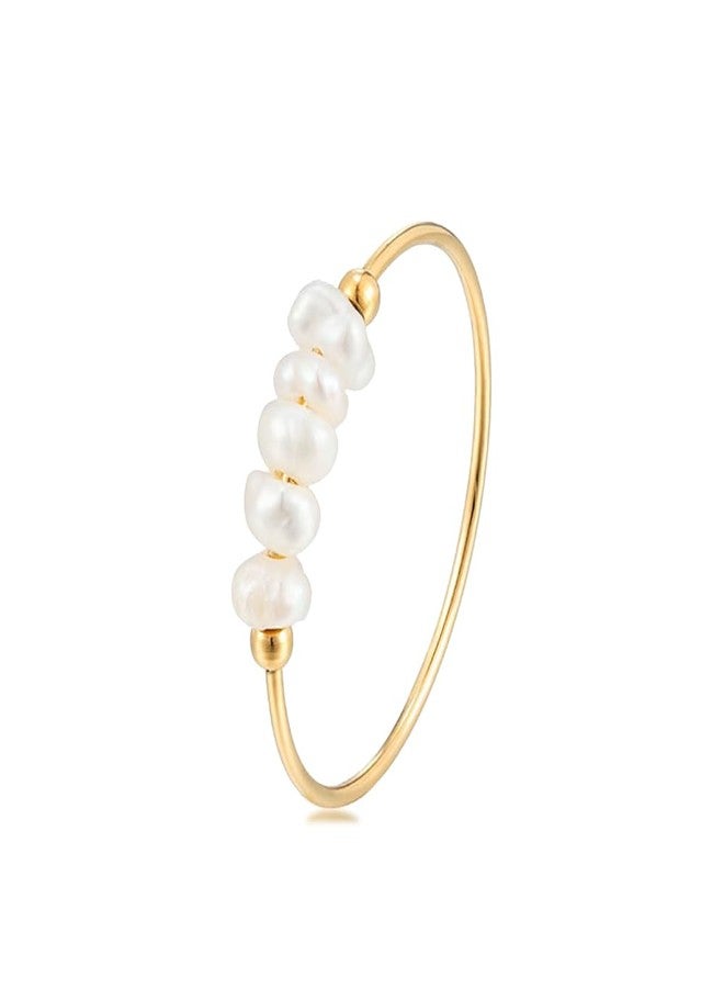 ZMANYIJEW Dainty Minimalistic Freshwater Pearl Ring for women,316L Stainless Steel Gold Stacking Statement Wedding Finger Pearl Rings Holiday Gift for Women Girls, titanium steel, Pearl - Image 1