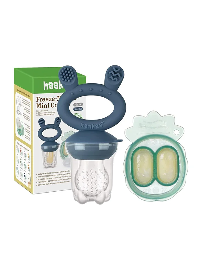 haakaa Fresh Food Feeder And Cover Set - Steel Blue