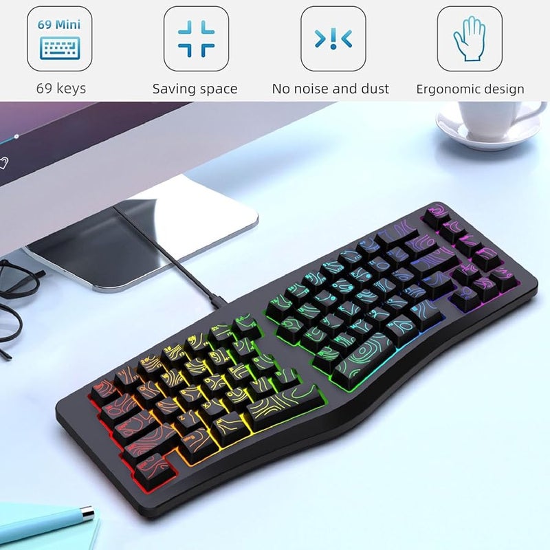 Compact 69 Keys RGB Backlit Ergonomic Gaming Keyboard Wired For PC Laptop Windows - Image 3