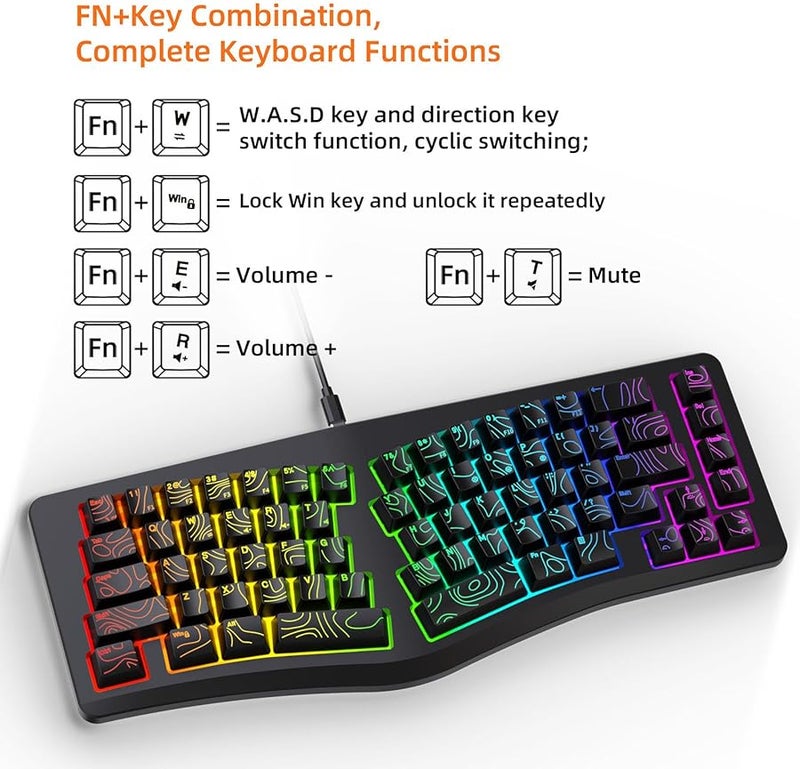 Compact 69 Keys RGB Backlit Ergonomic Gaming Keyboard Wired For PC Laptop Windows - Image 4