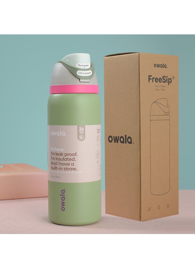 Owala - FreeSip Insulated Stainless Steel Water Bottle With Straw For Sports Travel And School BPA Free Sports Water Bottle(Dark Green 24OZ) - Image 1