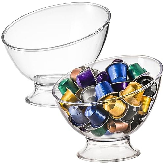Frcctre 2 Pack Coffee Pods Holder, Plastic K Cup Holder Coffee Capsule Pods Storage Container Creamer Organizer, Round Serving Bowl Candy Dish Fruit Salad Bowl
