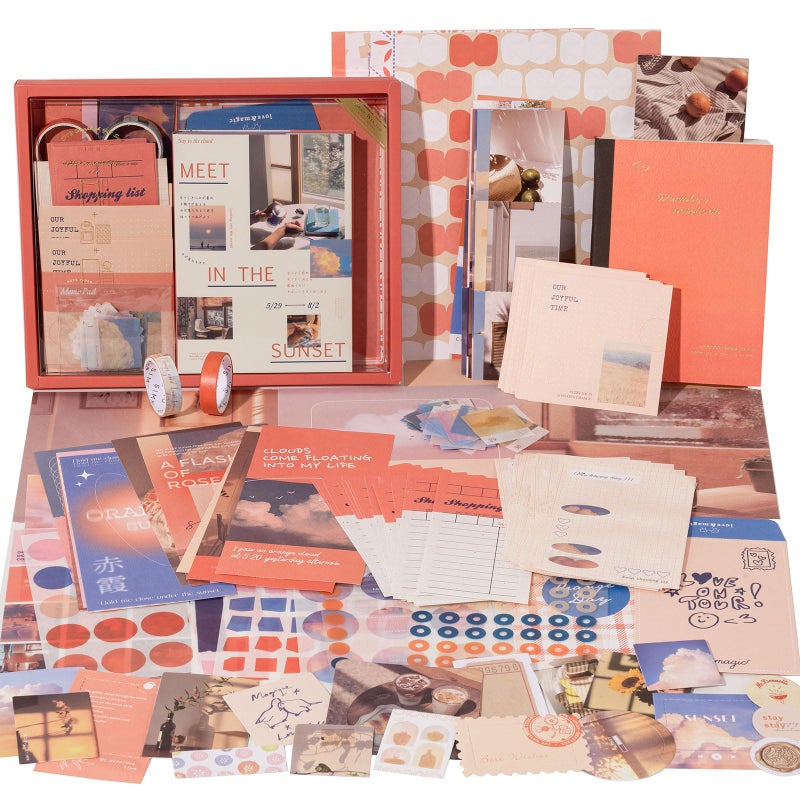 JOYCHOIC Scrapbooking Kit, Sunset Journaling Supplies, Junk Journal Materials, Large Aesthetic Scrapbook Collection for Women, Stationery DIY Arts Craft, Adults - Image 1