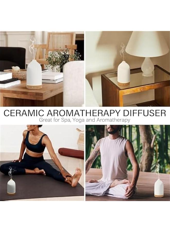 MIXDE Essential Oil Diffuser Humidifiers,Aromatherapy Diffuser, Ceramic Wood Grain Diffusers for Oils,7-Color Night Light Aroma Home,Office and Trip (White, 250ml) - Image 4