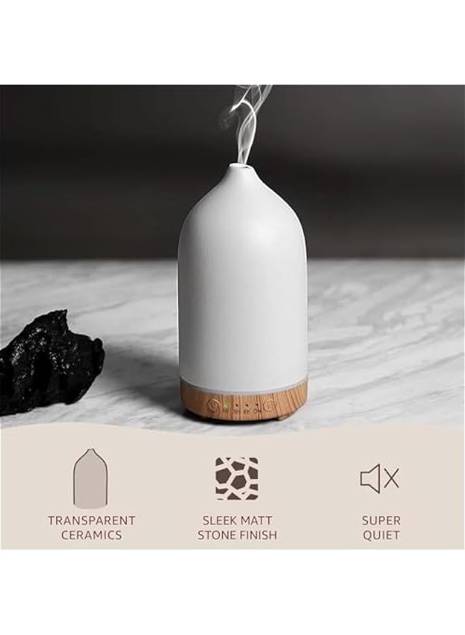 MIXDE Essential Oil Diffuser Humidifiers,Aromatherapy Diffuser, Ceramic Wood Grain Diffusers for Oils,7-Color Night Light Aroma Home,Office and Trip (White, 250ml) - Image 2