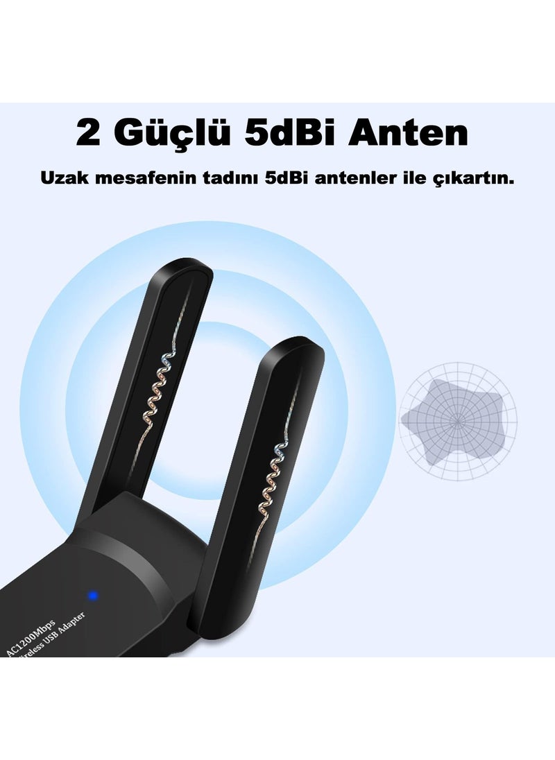 Robeve - Dual Band USB Adapter Wifi Receiver Wifi Adapter USB 3.0 Wireless Adapter AC1200 2.4ghz 5.8ghz Wifi Adapter Wireless Wifi Receiver Strong Antenna Wifi Receiver Adapter - Image 1