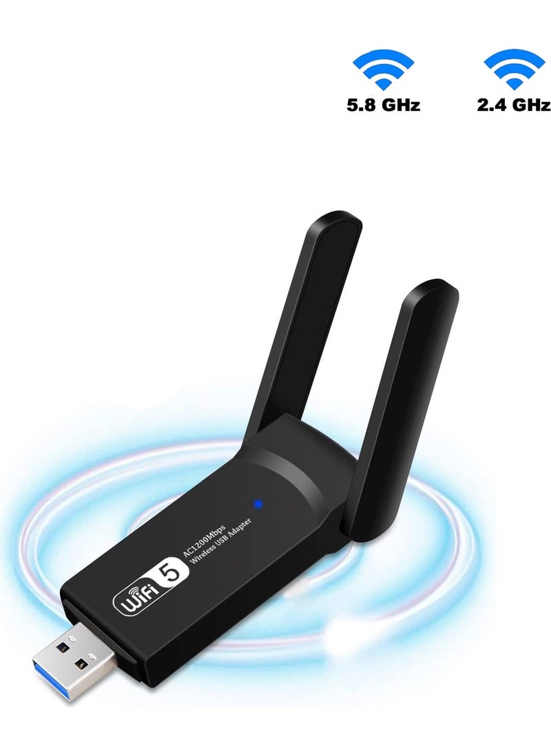 Robeve - Dual Band USB Adapter Wifi Receiver Wifi Adapter USB 3.0 Wireless Adapter AC1200 2.4ghz 5.8ghz Wifi Adapter Wireless Wifi Receiver Strong Antenna Wifi Receiver Adapter - Image 1