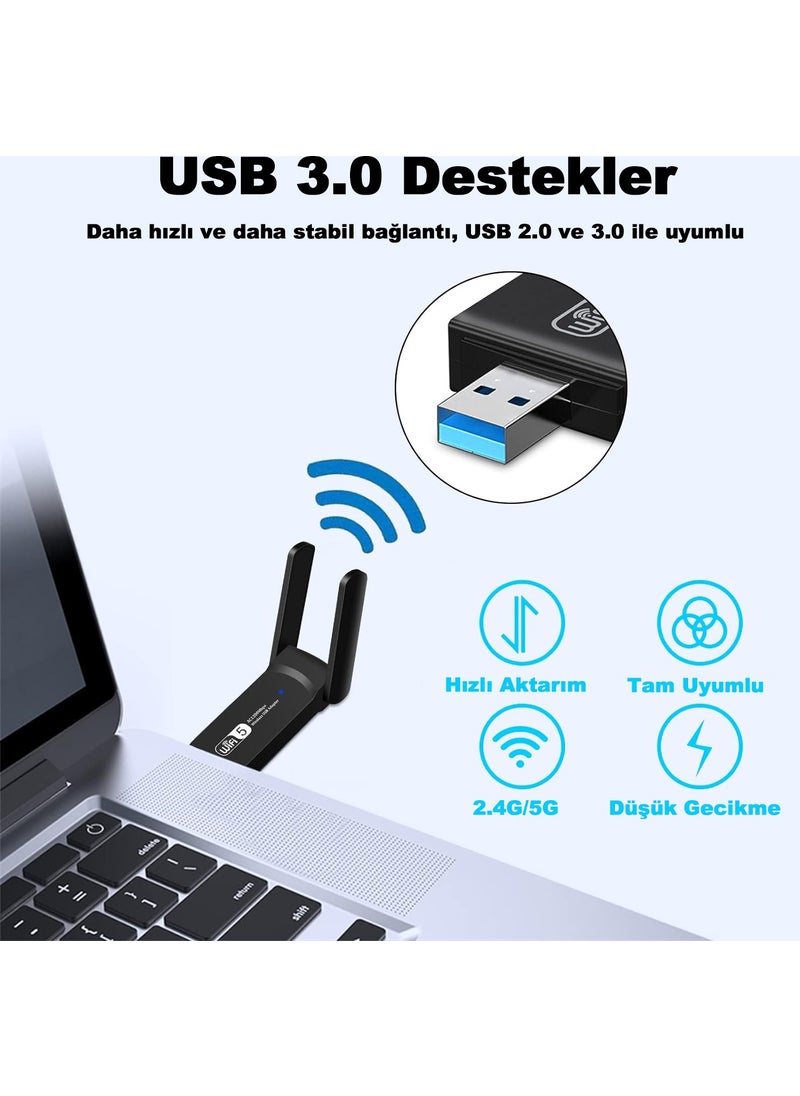 Robeve - Dual Band USB Adapter Wifi Receiver Wifi Adapter USB 3.0 Wireless Adapter AC1200 2.4ghz 5.8ghz Wifi Adapter Wireless Wifi Receiver Strong Antenna Wifi Receiver Adapter - Image 1
