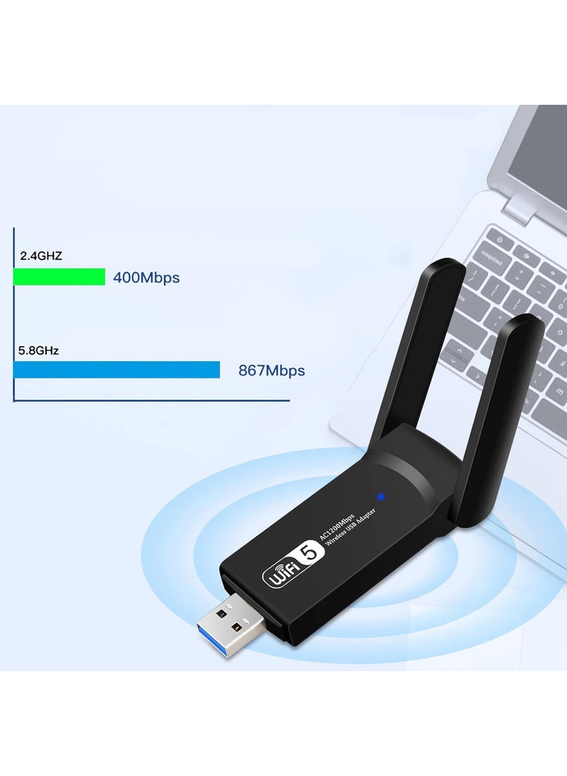 Robeve - Dual Band USB Adapter Wifi Receiver Wifi Adapter USB 3.0 Wireless Adapter AC1200 2.4ghz 5.8ghz Wifi Adapter Wireless Wifi Receiver Strong Antenna Wifi Receiver Adapter - Image 1
