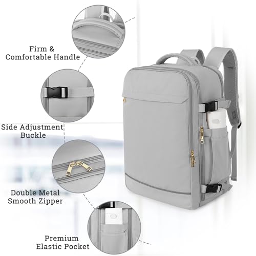 Sinaliy Travel Backpack, 40L 17 inch Laptop Travel Backpack Carry on Flight Approved, Personal Item Travel Bag, Waterproof Backpack for College, School, Business, Weekend, Work, Gray - Image 2