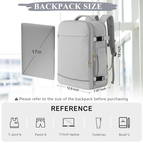 Sinaliy Travel Backpack, 40L 17 inch Laptop Travel Backpack Carry on Flight Approved, Personal Item Travel Bag, Waterproof Backpack for College, School, Business, Weekend, Work, Gray - Image 4