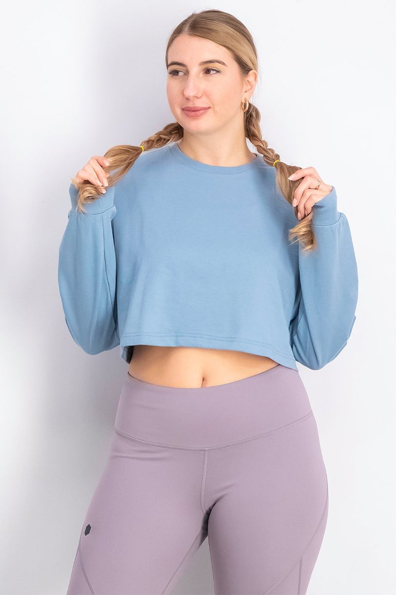 XOXO Women Crew Neck Long Sleeve Plain Top, Blue - Image 1