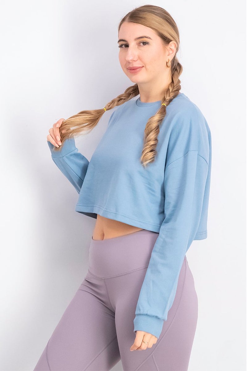 XOXO Women Crew Neck Long Sleeve Plain Top, Blue - Image 4