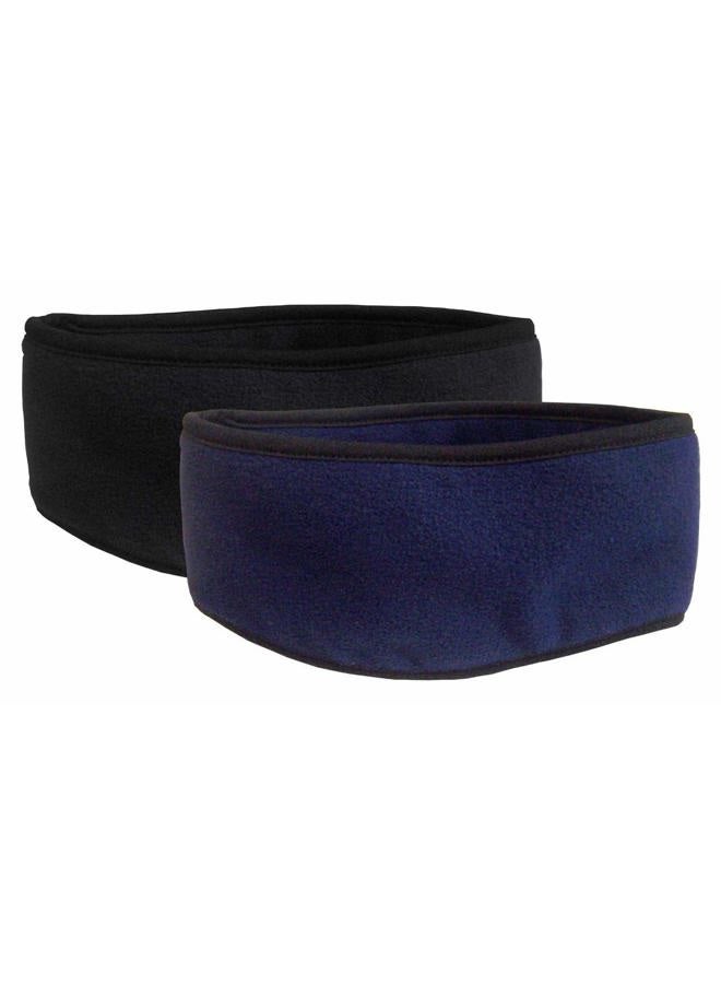 N'Ice Caps Kids 2-Pack Double Layered Winter Fleece Stretch Earlap Headband, Black/Navy Pack, One Size Fits 4-16 Year - Image 1