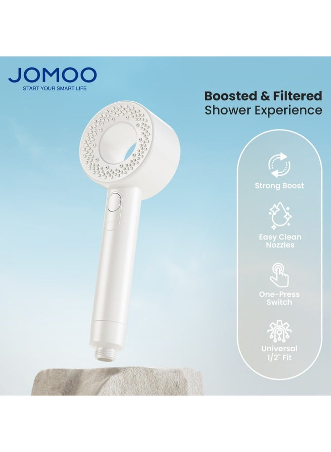 HANDHELD FILTER SHOWER HEAD, 3 MODES HIGH PRESSURE SHOWERHEAD WITH PP COTTON FILTER, PORTABLE AND EASY CLEAN FOR BATHROOM OR TRAVEL, DURABLE ABS MATERIAL, G1/2 CONNECTION, CREAM WHITE