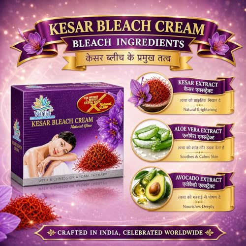 Vania Kesar Infused Bleach Cream 250g Glow Enhancing Cream for Clear Even Complexion Soft Hydrating Formula with Cooling Effect Helps Minimize Tan and Pigmentation for Normal to Dry Skin - Image 3