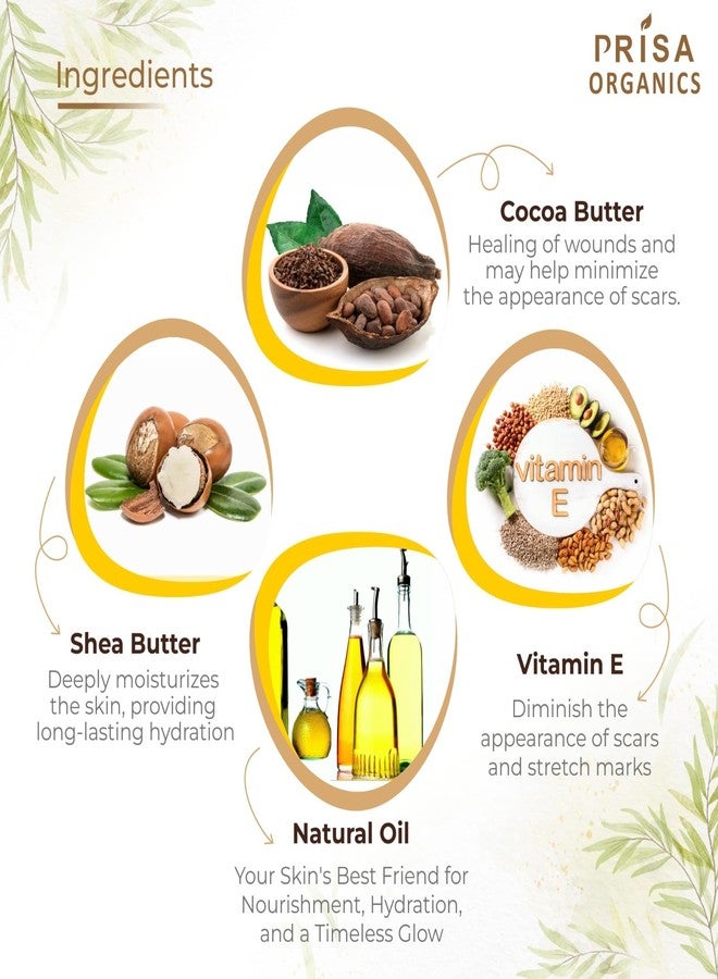 Prisa Organics كريم بريسا أورجانيكس لعلامات تمدد الجلد أثناء الحمل | كريم لإزالة الندبات | خالٍ من البارابين | للنساء | 50 غرام - Image 3