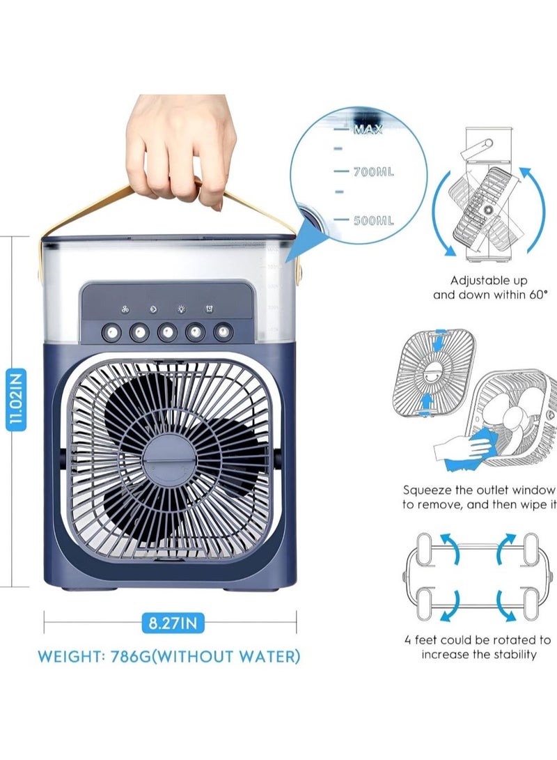 مروحة ومبرد هواء تبخيري مع اضاءة LED بـ7 الوان، مؤقت 3 سرعات للمكتب والمنزل والمسكن والسفر (ابيض)  - Image 3