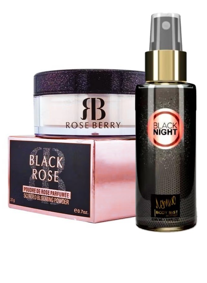 روز بيري بودرة جسم لمعة معطرة برائحة بلاك نايت +معطر جسم بلاك نايت 