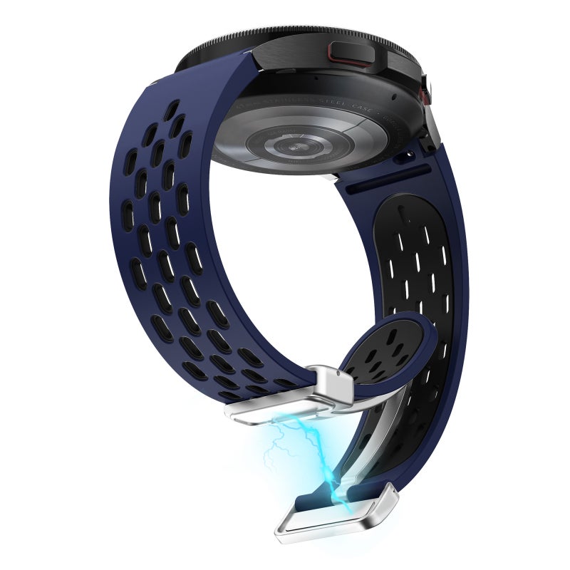 For Samsung Galaxy Watch 7 40 / 44Mm Two Color Magnetic Folding Silver Buckle Silicone Watch Band(Midnight Blue Black) - Image 4
