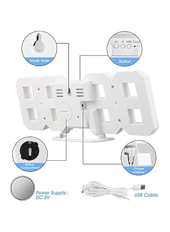 بي دبليو أس جيه ساعة م رقمية ثلاثية الأعاد لغرف الوم، مكت LED USB ساعة م جدارية رقمية للمزل غرفة المعيشة المكت أيض)  - Image 3