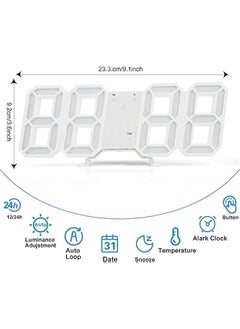 BWSJ 3D Digital Alarm Clock for Bedrooms LED Desk USB Electrify Digital Wall Alarm Clock for Home Living Room Office White)  - Image 2