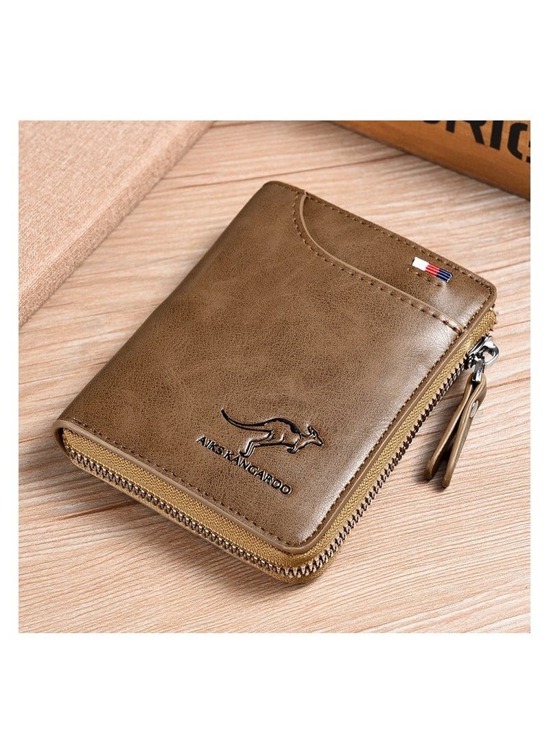 AIKS KANGAROO Leather Wallet Men Purse With Zipper Short Wallet  - Image 1