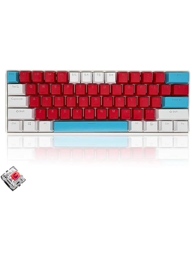 61 Keys Rgb Gaming Keyboard 60% Mini Wired Waterproof With Anti Ghosting Keyboard And Three Color Keycaps With Red Switch For Gamers(Red White And Tiffany Blue) - Image 1