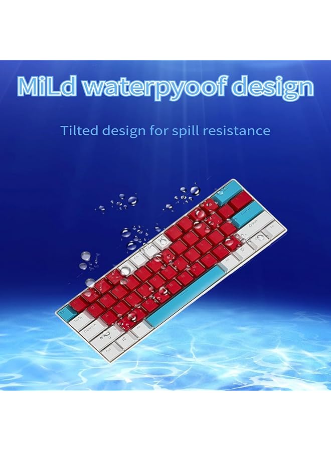 61 Keys Rgb Gaming Keyboard 60% Mini Wired Waterproof With Anti Ghosting Keyboard And Three Color Keycaps With Red Switch For Gamers(Red White And Tiffany Blue) - Image 5
