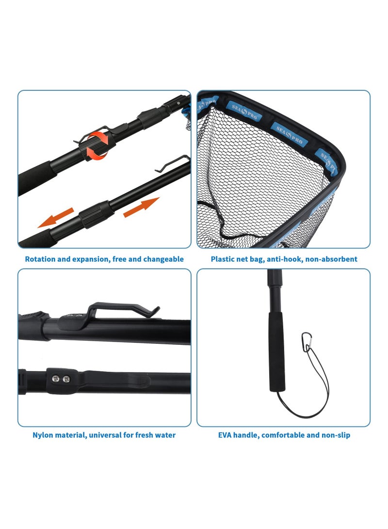 SYOSI Telescopic Fishing Landing Net, 1m Pole Collapsible Extensible Net for Bird Fish Catch, Lightweight Portable Fishing Landing Net for Salmon Carp, Ponds Floating Objects, Fishing Gifts for Men - Image 4