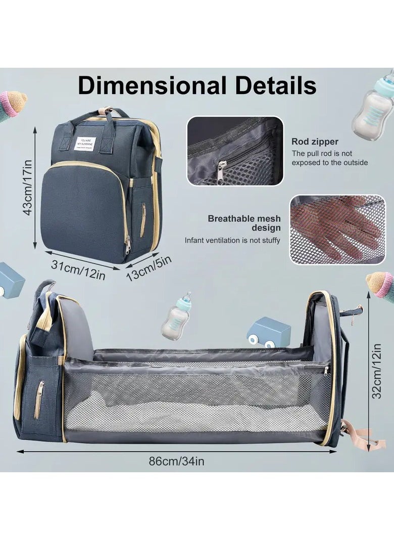 KITCHENOO Multifunctional Baby Diaper Bag Backpack with Portable Bassinet and Insulated Bottle Pockets  - Image 2